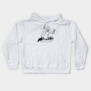 Funny chicken on pan ink-pencil illustration Kids Hoodie